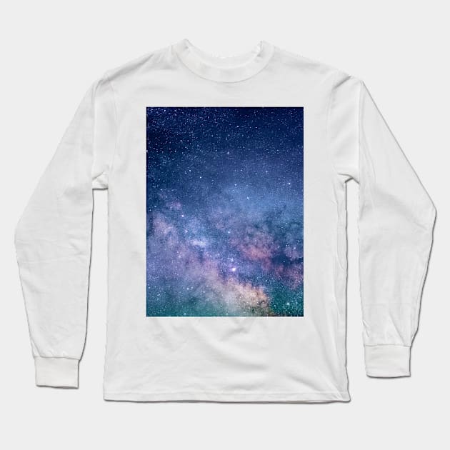 Blue Purple Glitter Star Galaxy Long Sleeve T-Shirt by NewburyBoutique